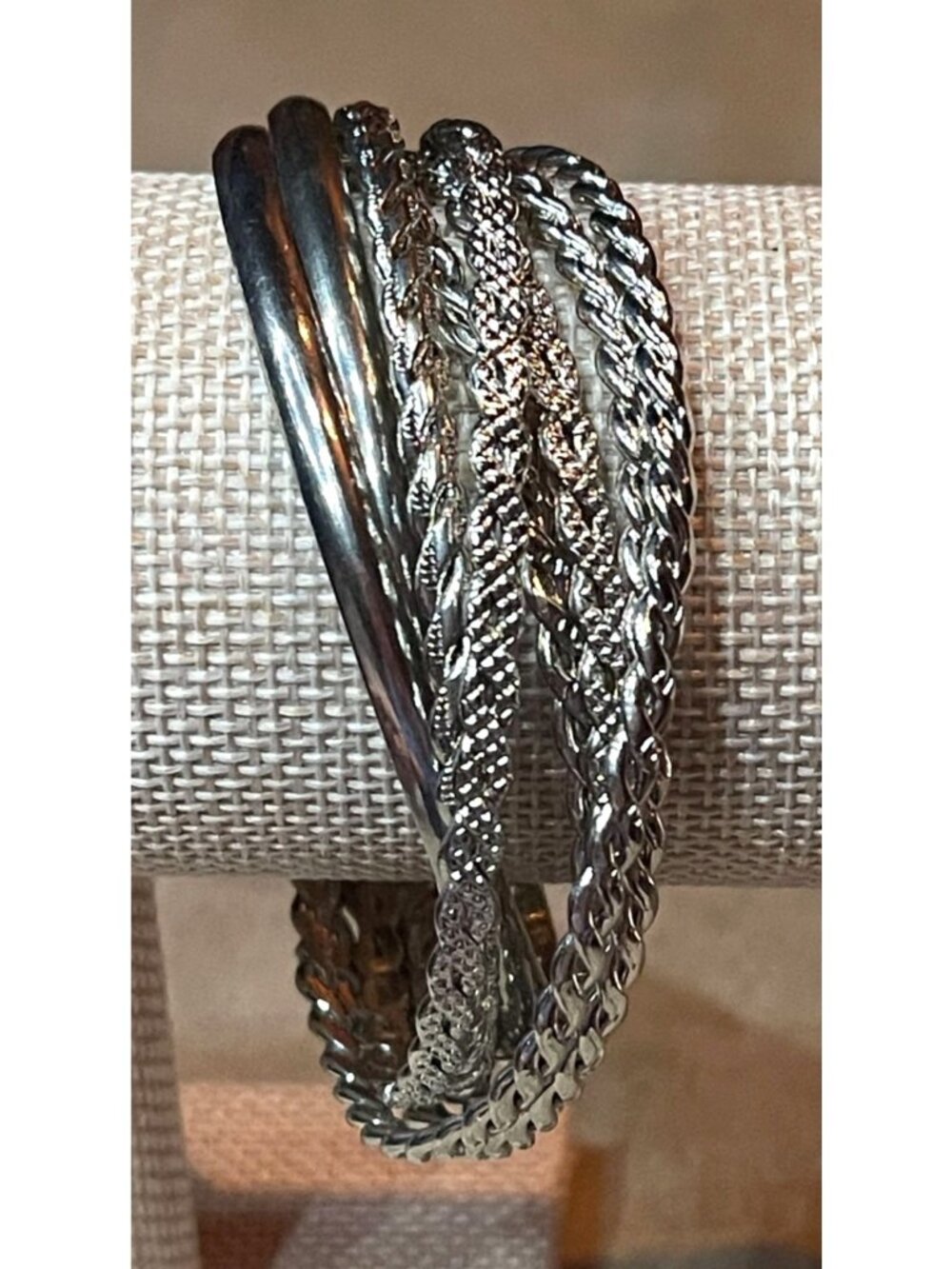 Vintage Y2K Express Silver Tone Multi Strand Bangle Intertwined Bracelet Set